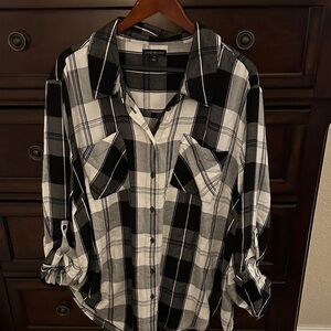 Lane Bryant Black and White Plaid Button Down Shirt